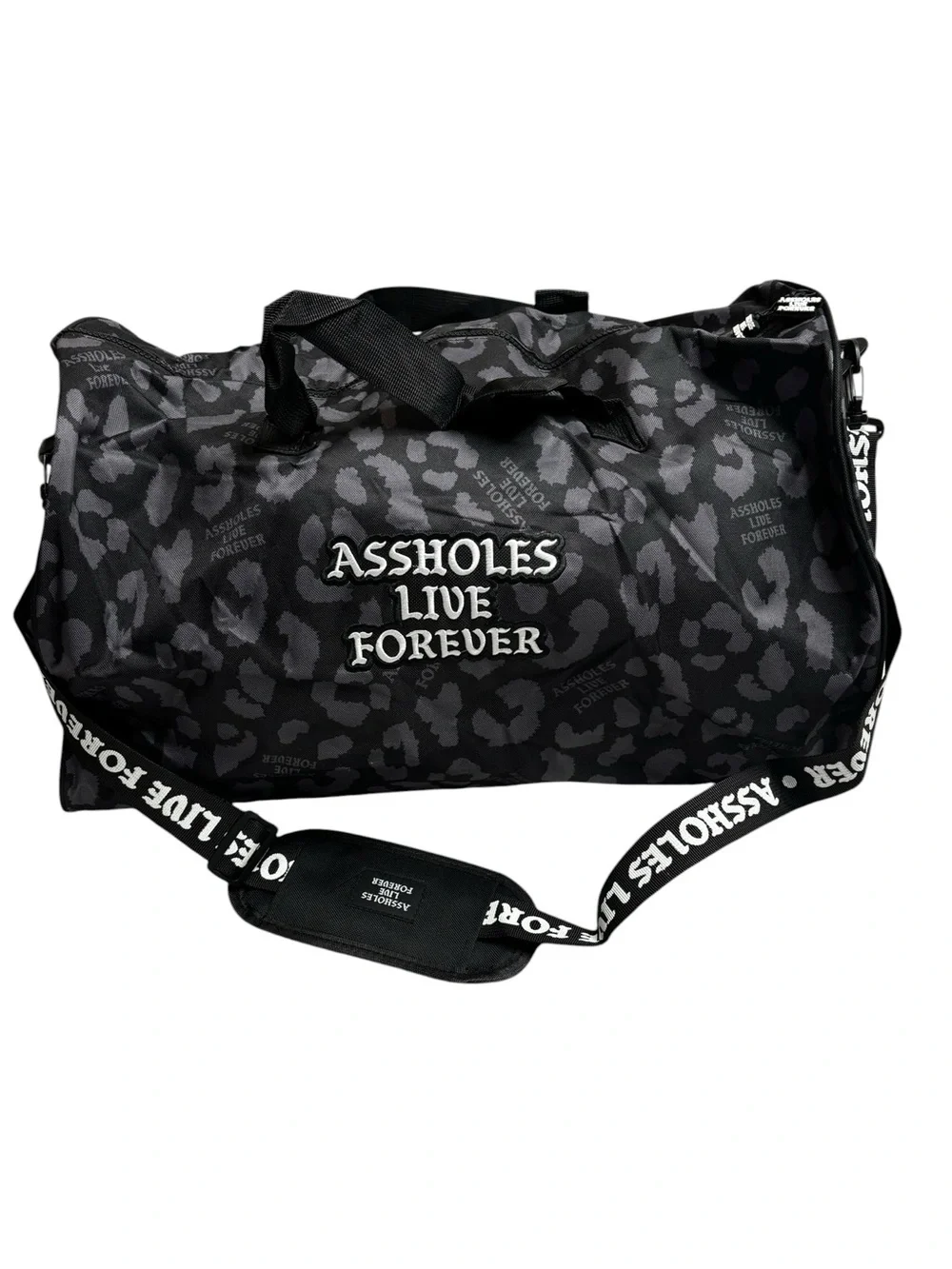 Assholes Live Forever Emotional Baggage Black Cheetah Animal Duffel Bag NWOT